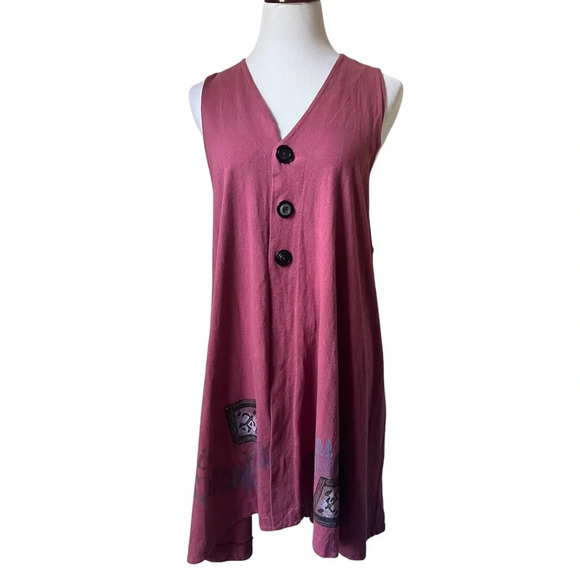 Vintage Bluefish Red Button Up Vest Tunic Dress, one size - Picture 1 of 5